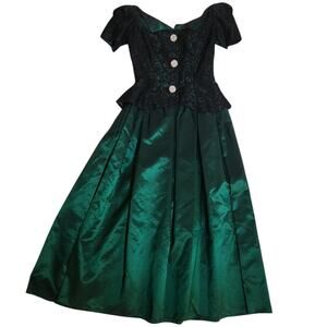 Vintage Emerald 80's Whimsy Goth Formal Dress Size 9/10 Lace & Pearl Embellished